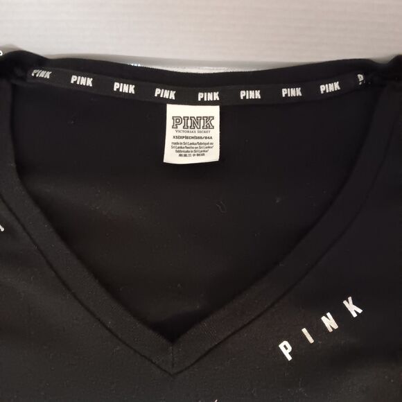 Victoria Secret Pink SZ XS. Black W/Silver Dogs & Logo. Sequin Accents - Picture 2 of 11